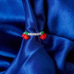 white & cherry bead ring